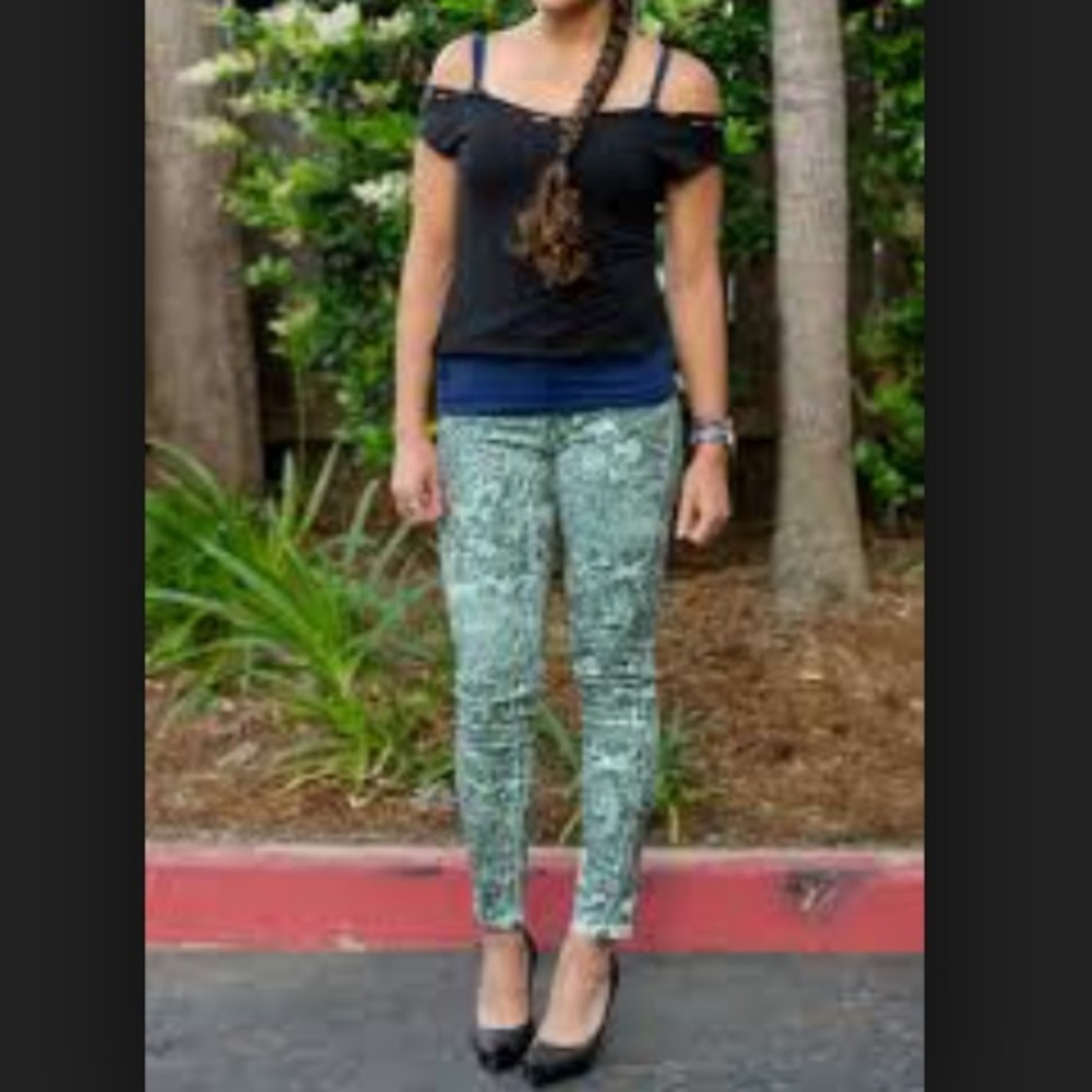 Parker Smith Jeans 8 Ava Skinny Mint Green Print - Picture 2 of 7